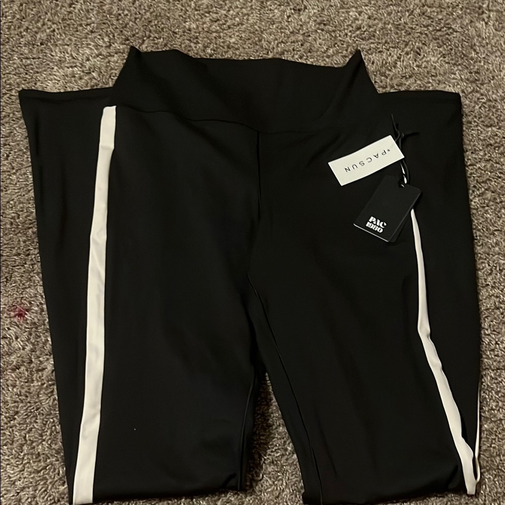 Pacsun Black flared Leggings with White Stripes